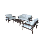 Salon de jardin en acacia massif bois foncé avec coussins écru, set de 4