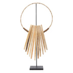 Décoration cercle en bois naturel avec branches sur socle, H85 cm