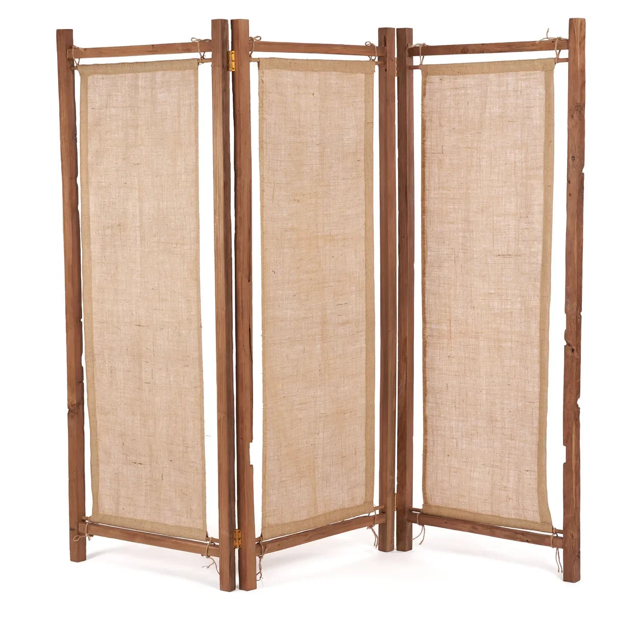 Séparateur de pièce en teck recyclé et jute naturel avec panneau en trois sections