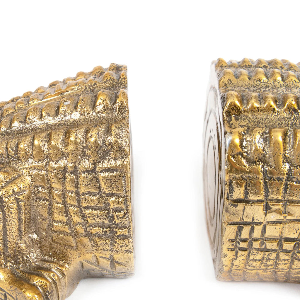 Serre-livres crocodile en laiton vieilli doré texturé