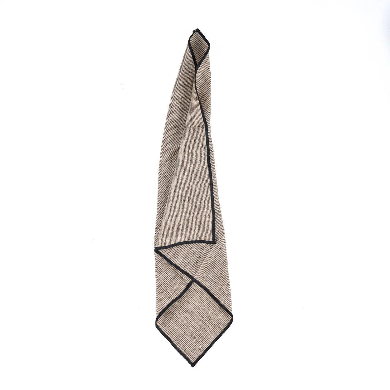 Serviette en lin naturel beige rayée noir bordure noire cousue