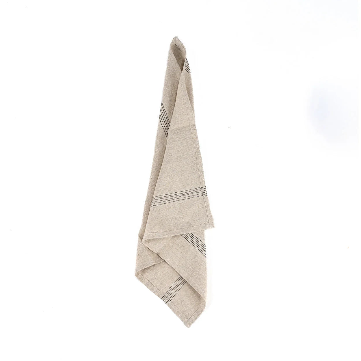 Serviette en lin naturel beige rayée noir pour cuisine