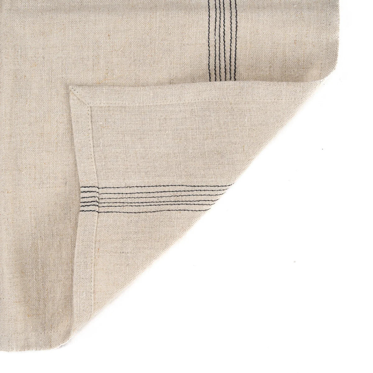 Serviette en lin naturel rayée noir beige pour cuisine