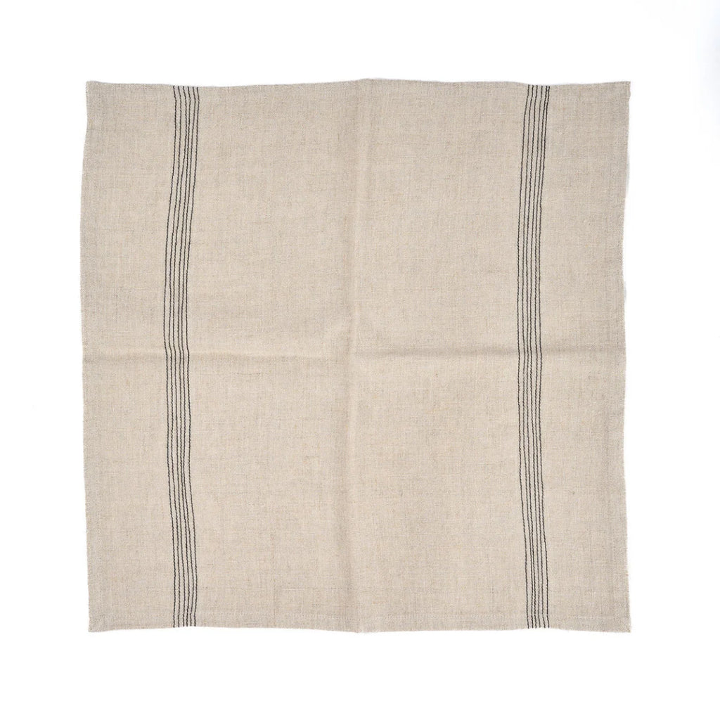 Serviette en lin naturel rayée gris foncé rustique pour cuisine