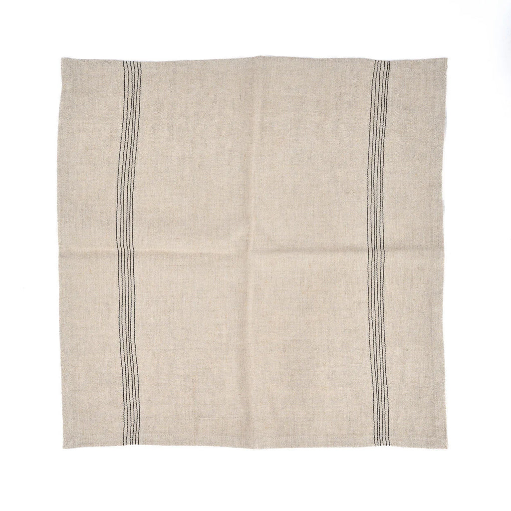 Serviette en lin naturel rayée gris foncé rustique pour cuisine