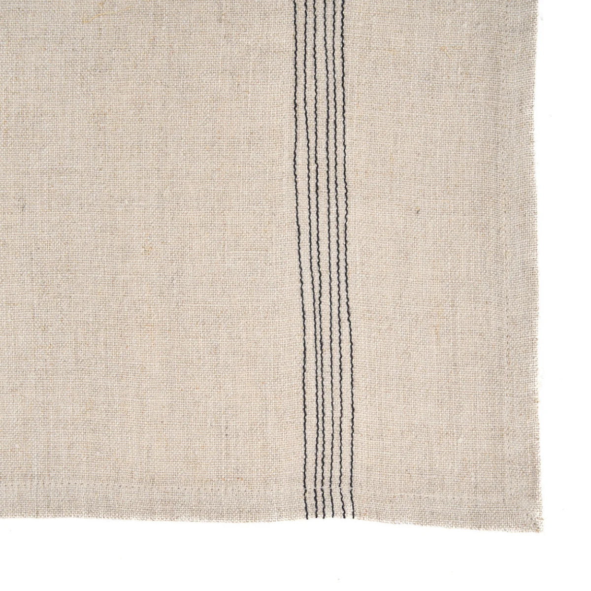 Serviette en lin naturel rayée noir beige pour table