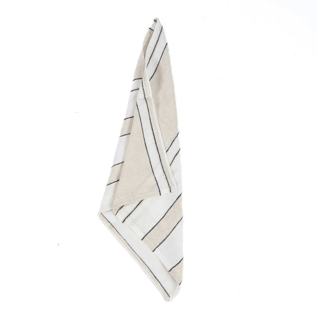 Serviette en lin rayée noir et écru beige-blanc pour table raffinée
