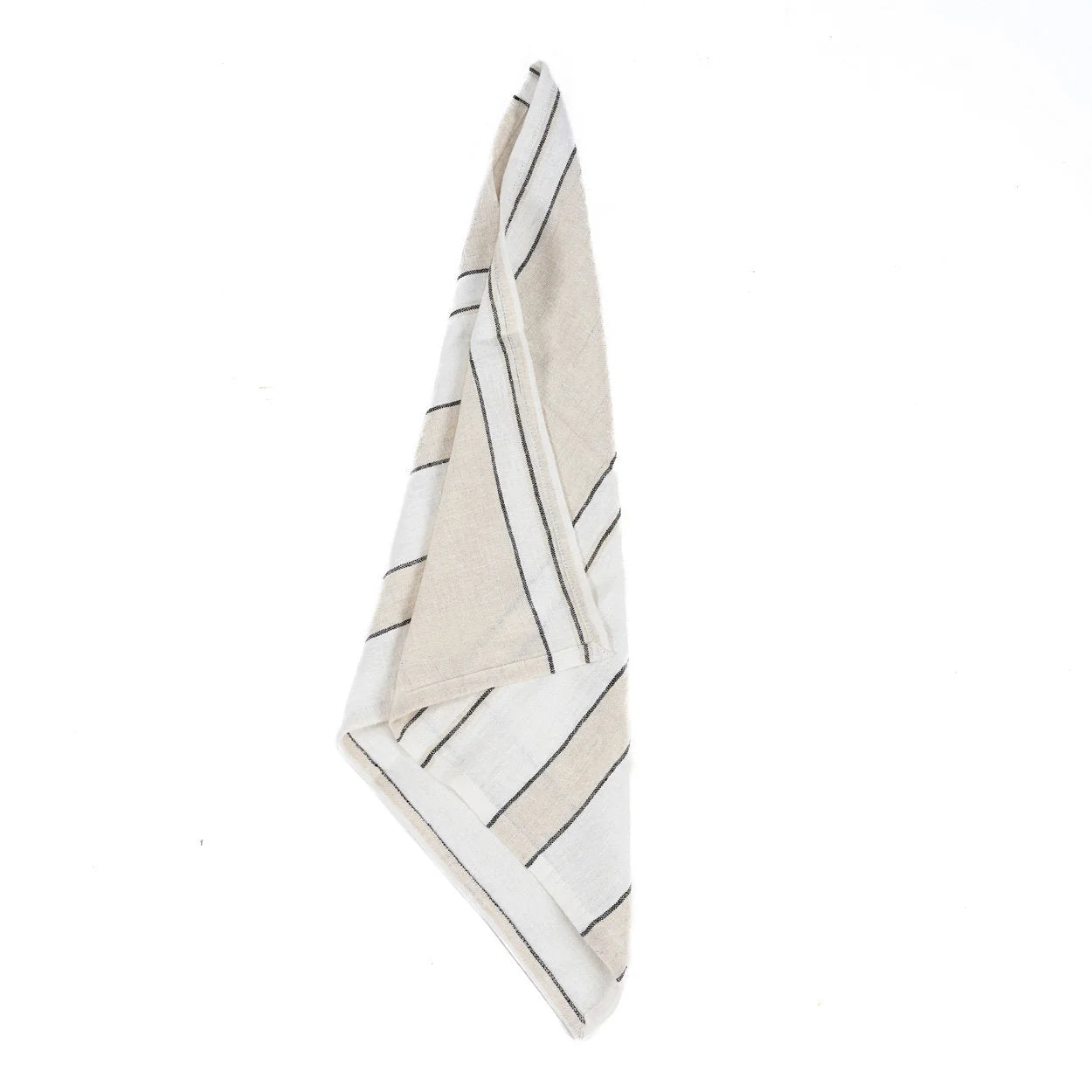 Serviette en lin rayée noir et écru beige-blanc pour table raffinée