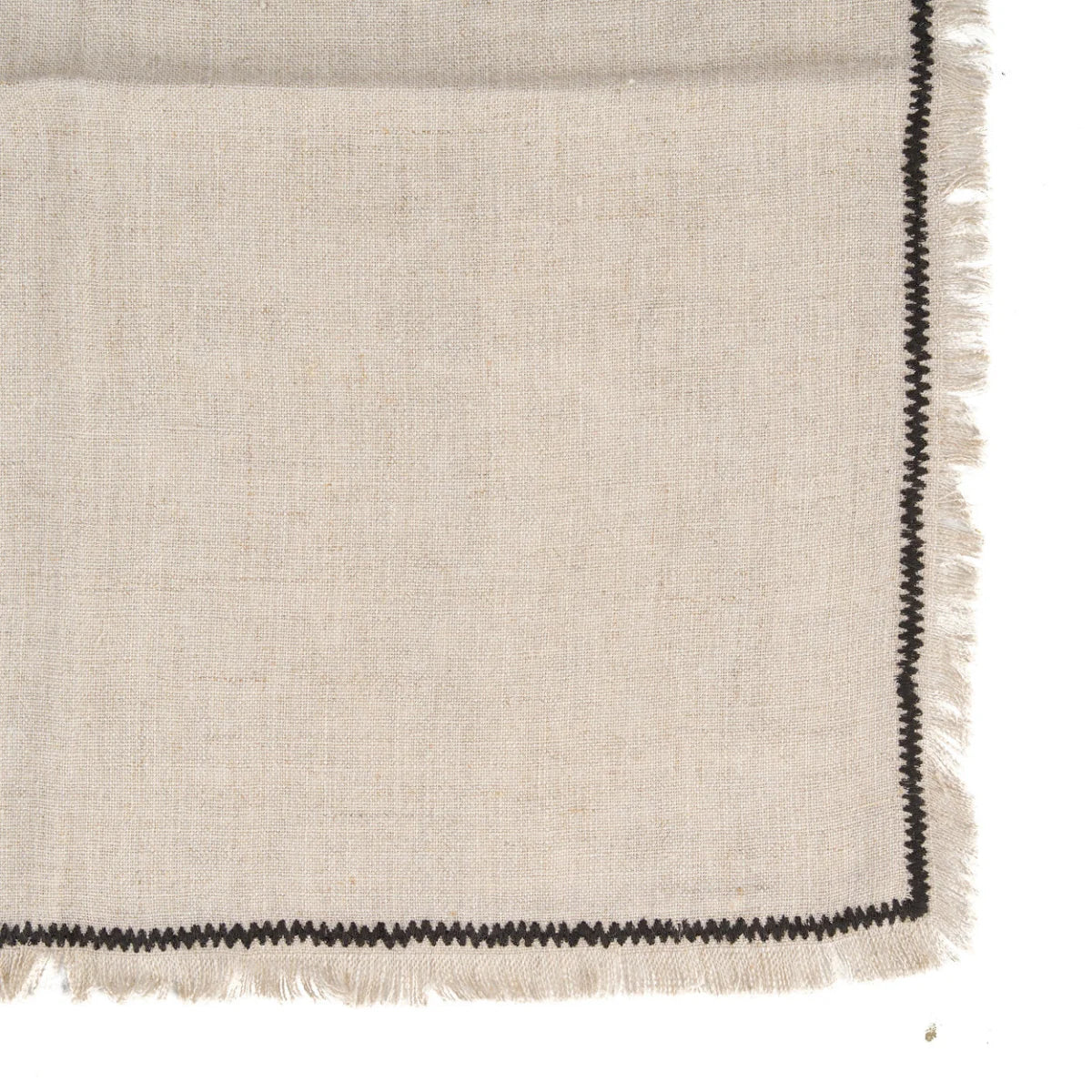 Serviette de table en lin naturel beige texturé avec bordure noire contrastante