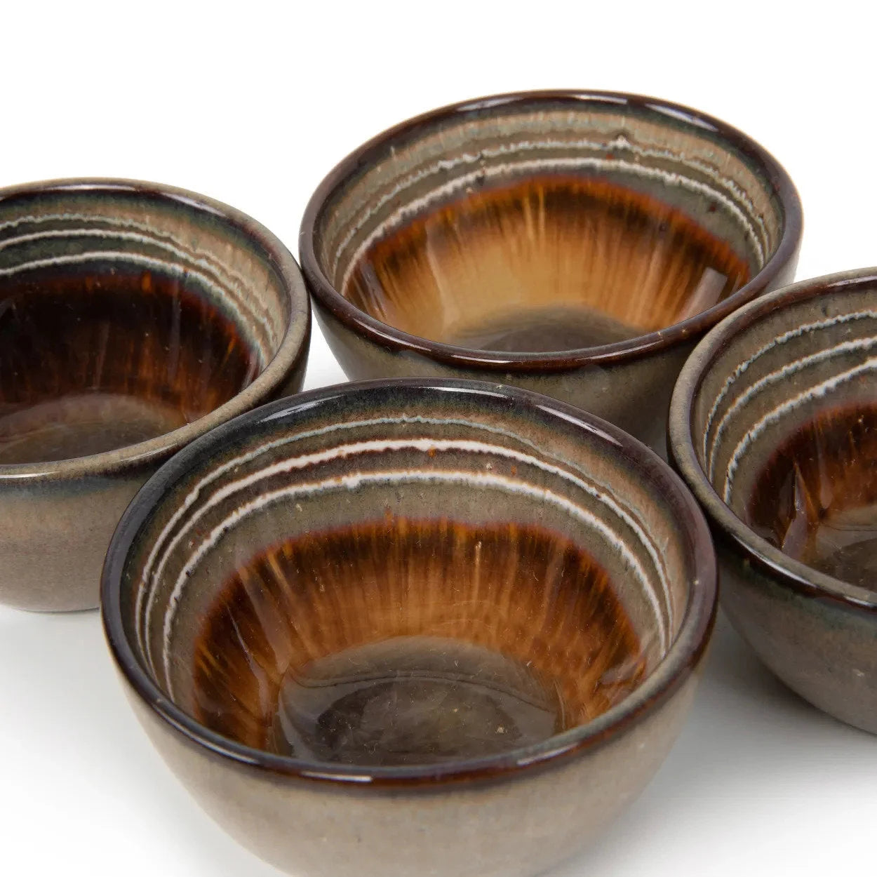 Set de bols à sauce ronds en céramique émaillée taupe et brun – Lot de 6