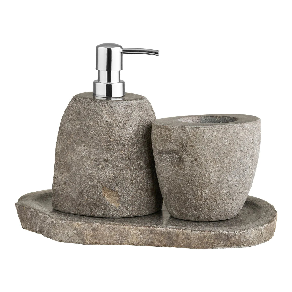 Ensemble d’accessoires de salle de bain en pierre naturelle avec distributeur de savon et gobelet