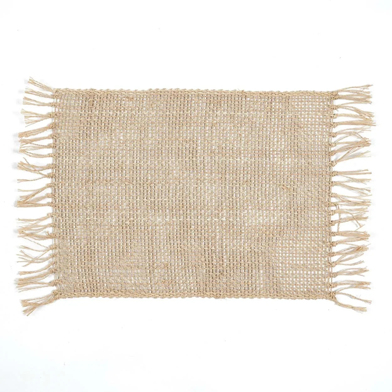 Set de table en jonc de mer naturel tressé 30x50 cm avec bordures à franges
