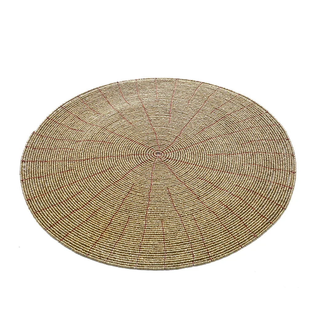 Tapis rond en tressé pour la table, modèle Le set de table perlé Or 40