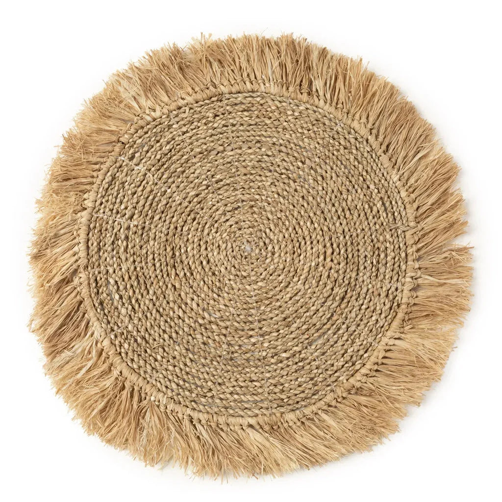 Set de table en raphia de seagrass naturel avec motif rond et franges