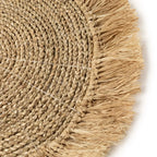 Tapis rond en raphia de seagrass naturel avec franges pour set de table elegante