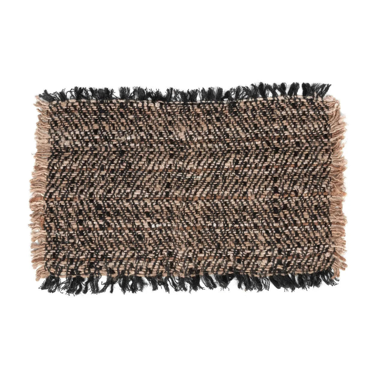 Patch en coton gaufré noir cuivre avec franges pour set de table rectangulaire