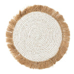 Set de table rond en raphia et jacinthe d’eau blanc cassé à franges