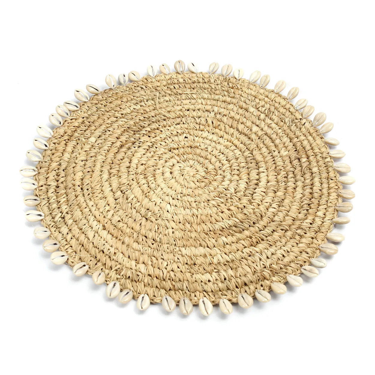 Set de table rond en raphia naturel bordure coquillages
