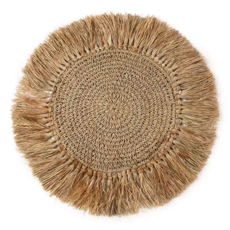 Set de table rond en raphia naturel avec franges décoratives – Set de 2