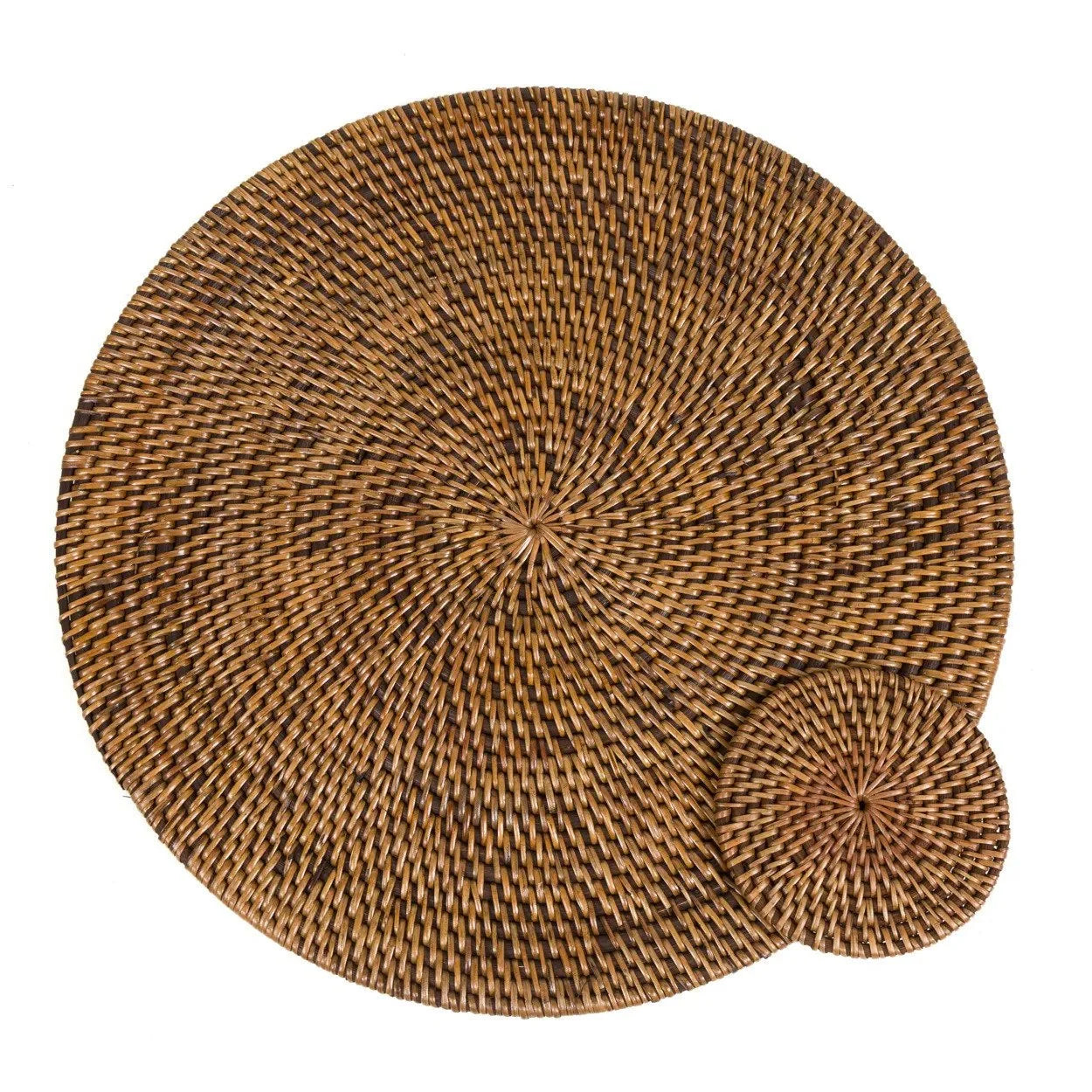 Set de table rond en rotin tressé marron naturel avec sous-verres assortis