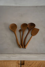 Ustensiles de cuisine en bois naturel, spatule en racine de teck 28 cm
