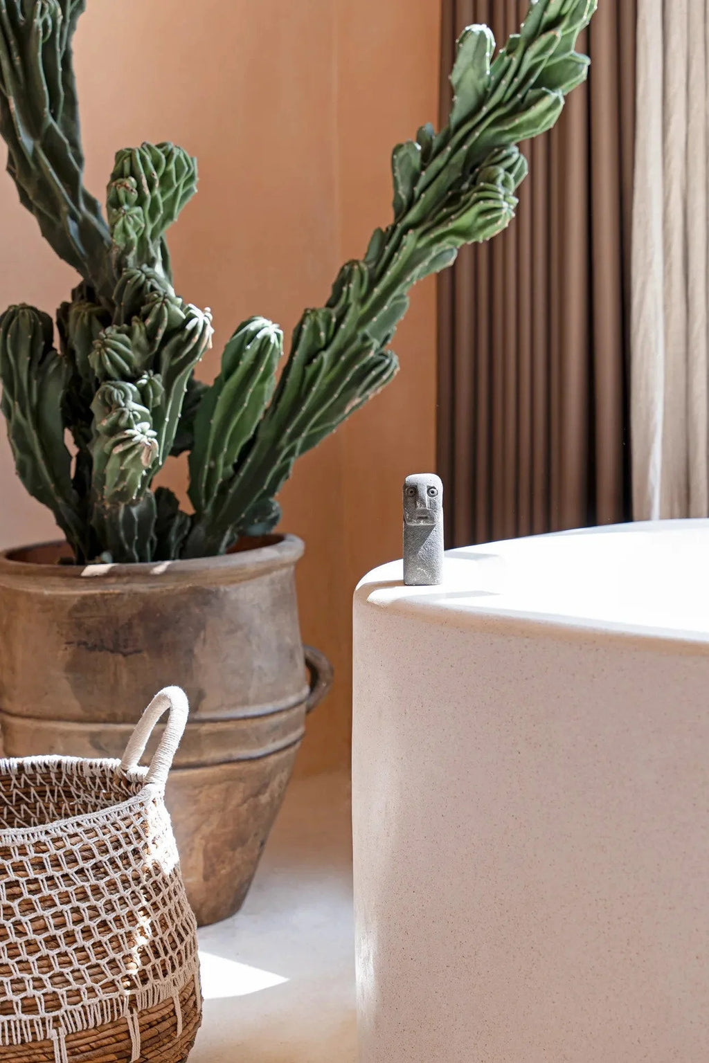 Cactus décoratif en pot en terre cuite rustique pour Statue décorative en pierre grise