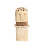 Sculpture cylindrique en grès crème avec coquillages et cordons, décoration artisanale