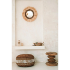 Miroir rond avec cadre en raffia tressé, parfait pour la décoration intérieure