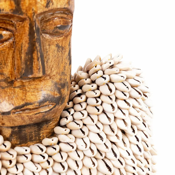 Masque en bois avec ornementation de coquillages Cowrie pour La statue Ogoh Ogoh XL
