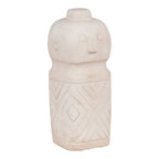 Statuette décorative effet pierre visage gravé beige avec figure tribale en pierre claire