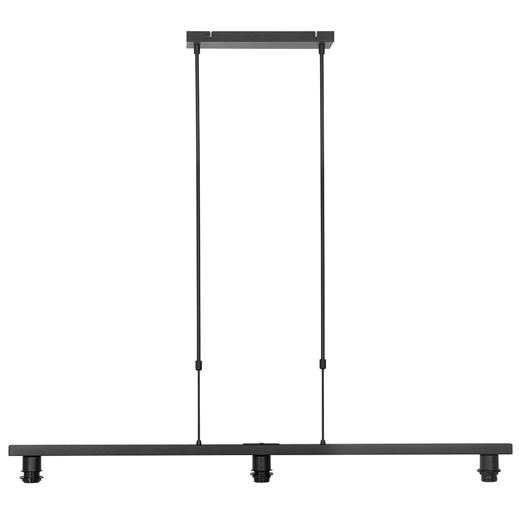 Suspension 3 abat-jour tissu noir intérieur doré, luminaire rectangulaire noir 140x30 cm