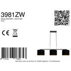 Suspension 3 abat-jour tissu noir avec intérieur doré, design élégant, 140x30 cm