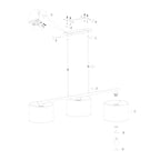 Diagramme éclaté d’un luminaire suspendu à trois abat-jours en tissu noir intérieur doré