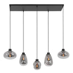 Suspension 5 lumières en verre fumé et acier noir, diamètre 100x30 cm