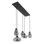Suspension 5 lumières en verre fumé et acier noir, design moderne 100x30 cm