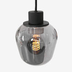 Ampoule spiral dans suspension en verre fumé et acier noir 100x30 cm