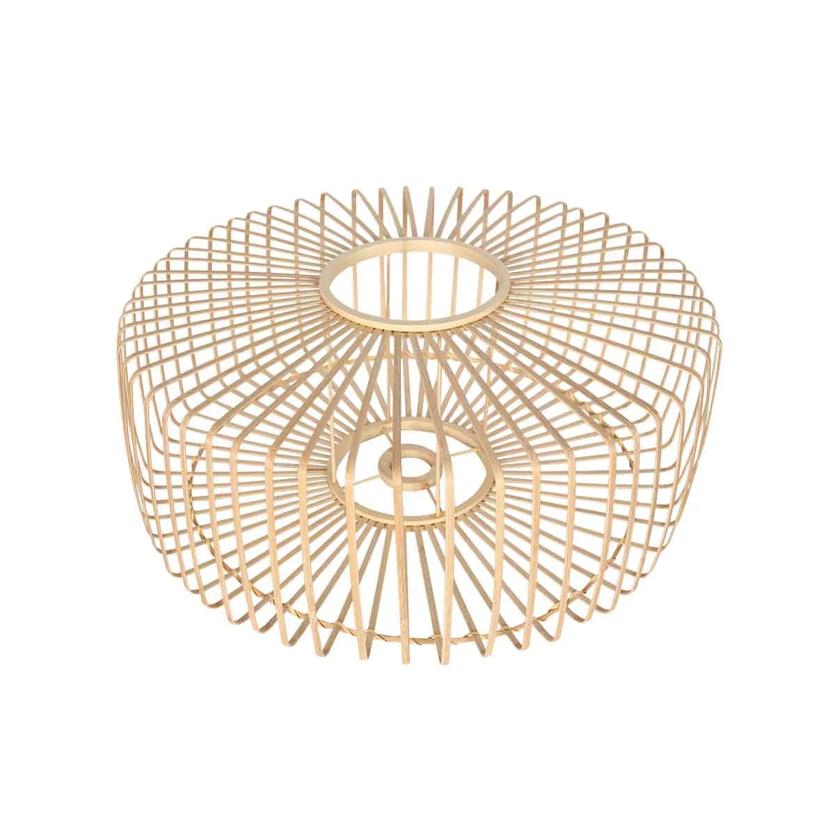 Suspension en bambou ajouré naturel ronde avec cage en bois pour salon ou chambre