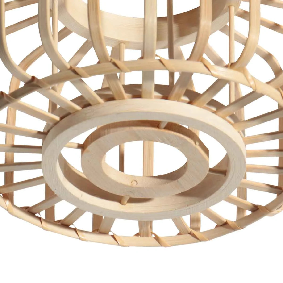 Suspension en bambou naturel ajouré ovale avec support E27, luminaire en bois suspendu