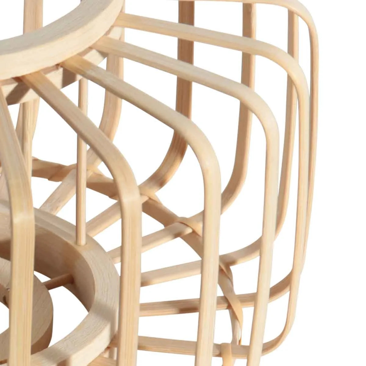 Panier en bois clair tissé suspendu oval avec support E27, diamètre 20 cm