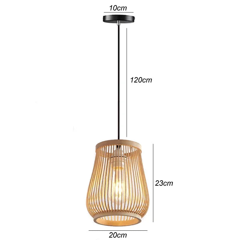 Suspension en bambou naturel, version grande taille, mise en avant de la lumière douce