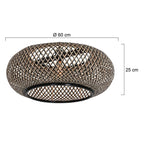 Luminaire suspendu en bambou naturel et noir ajouré rond de 60 cm