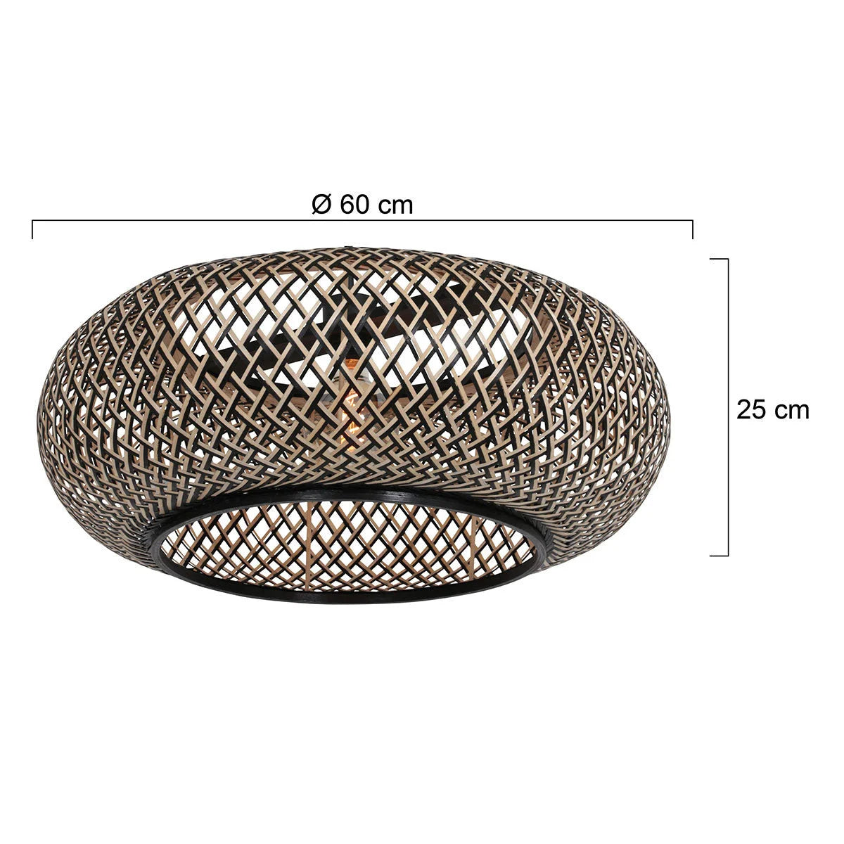 Luminaire suspendu en bambou naturel et noir ajouré rond de 60 cm