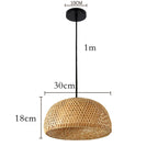Suspension en bambou tressé avec câble noir, 30cm de diamètre