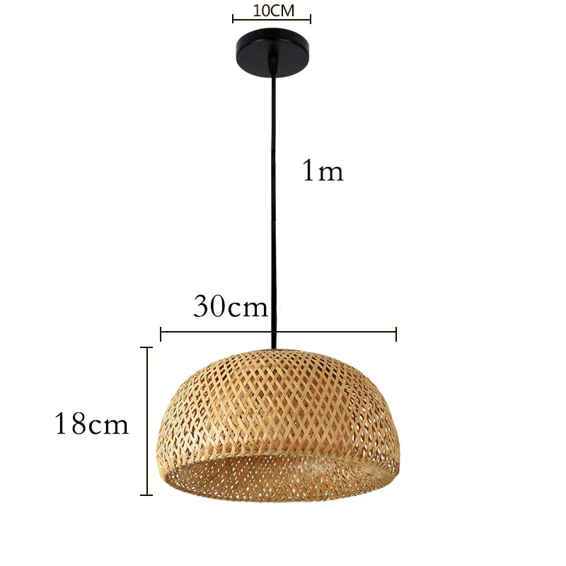 Suspension en bambou tressé avec câble noir, 30cm de diamètre