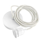 Pendentif blanc avec rosace de plafond en câble tressé et douille L250 cm
