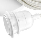 Suspension blanche en câble tressé avec douille E27 et base ronde, longueur 250 cm