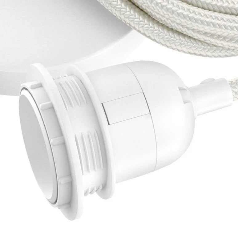 Suspension blanche en câble tressé avec douille E27 et base ronde, longueur 250 cm