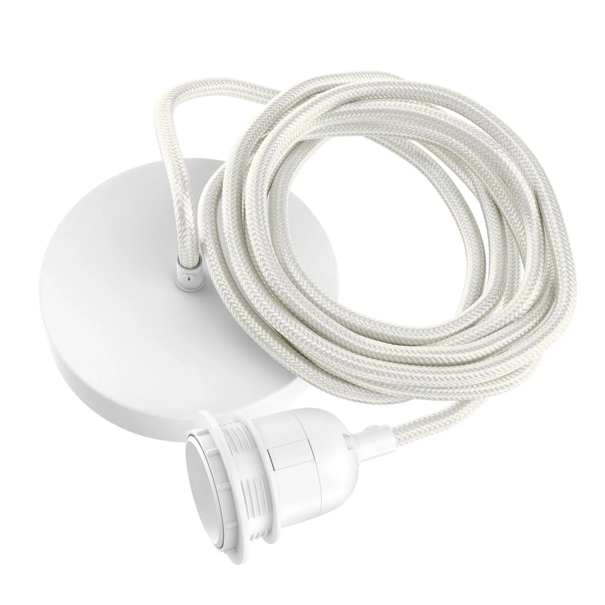 Cordon électrique blanc avec rosace de plafond et douille en tissu tressé L250 cm