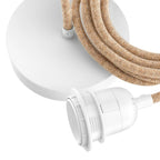 Rose de plafond blanche avec câble tressé beige et douille E27 pour suspension élégante