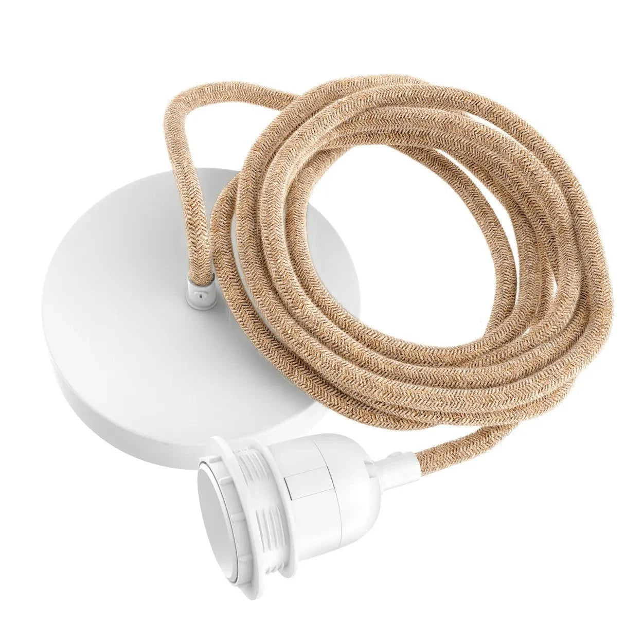 Ceinture blanche avec câble tressé beige et douille E27 pour suspension élégante